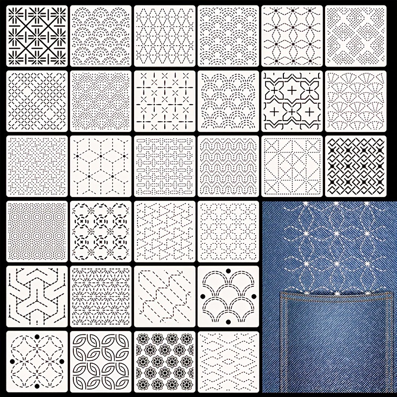 Embroidery Meaning - 30 Stück Stickvorlagen, DIY-Stickmuster, geometrische Linie,